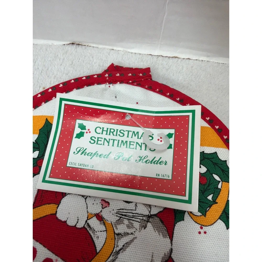NWT VTG Cecil Saydah Co Christmas Bell Shaped Pot Holder Red Kitten Stocking
